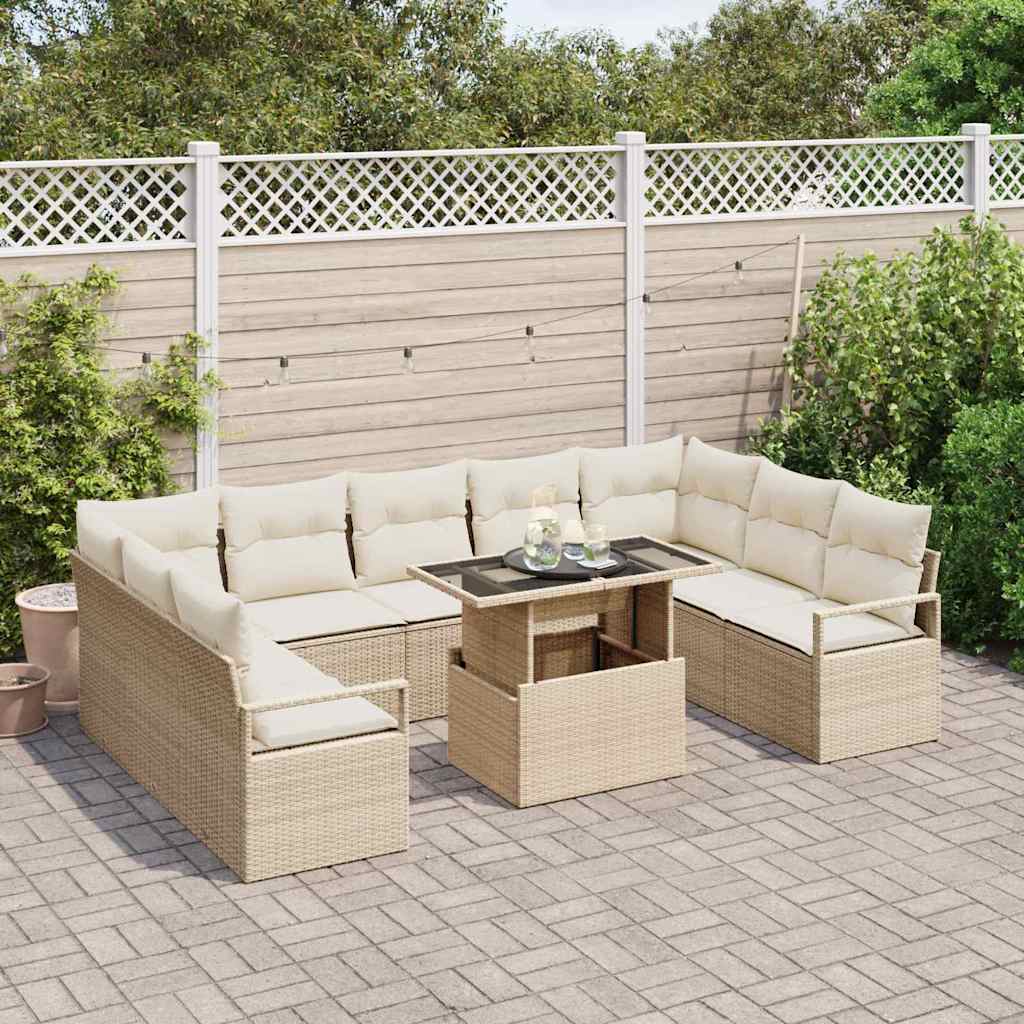 Garten-Sofa-Set mit Speicher 10 pcs Beige Poly Rattan
