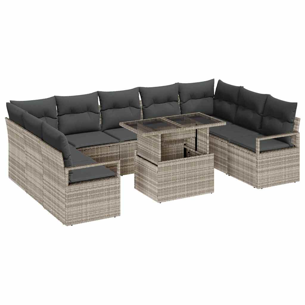 vidaXL Garten-Sofa-Set mit Speicher 10 pcs Hellgrau Poly Rattan