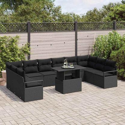 Gartensofa-set mit Kissen 11 pcs Schwarz Poly-Rattan