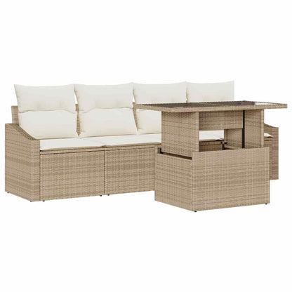 Garten-Sofa-Set mit Speicher 5 pcs Beige Poly Rattan