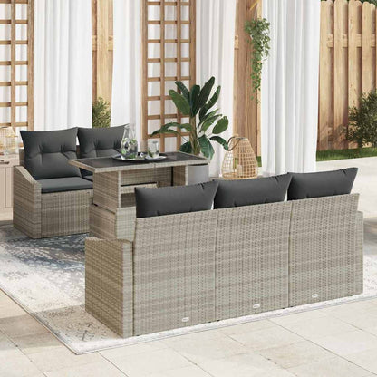 Garten-Sofa-Set mit Kissen 6 pcs Hellgrau Poly-Rattan
