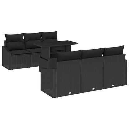 Garten-Sofa-Set mit Kissen 7 pcs Schwarz Poly-Rattan