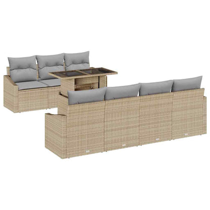 Garten-Sofa-Set mit Kissen mit Speicher 8 pcs Beige Poly-Rattan