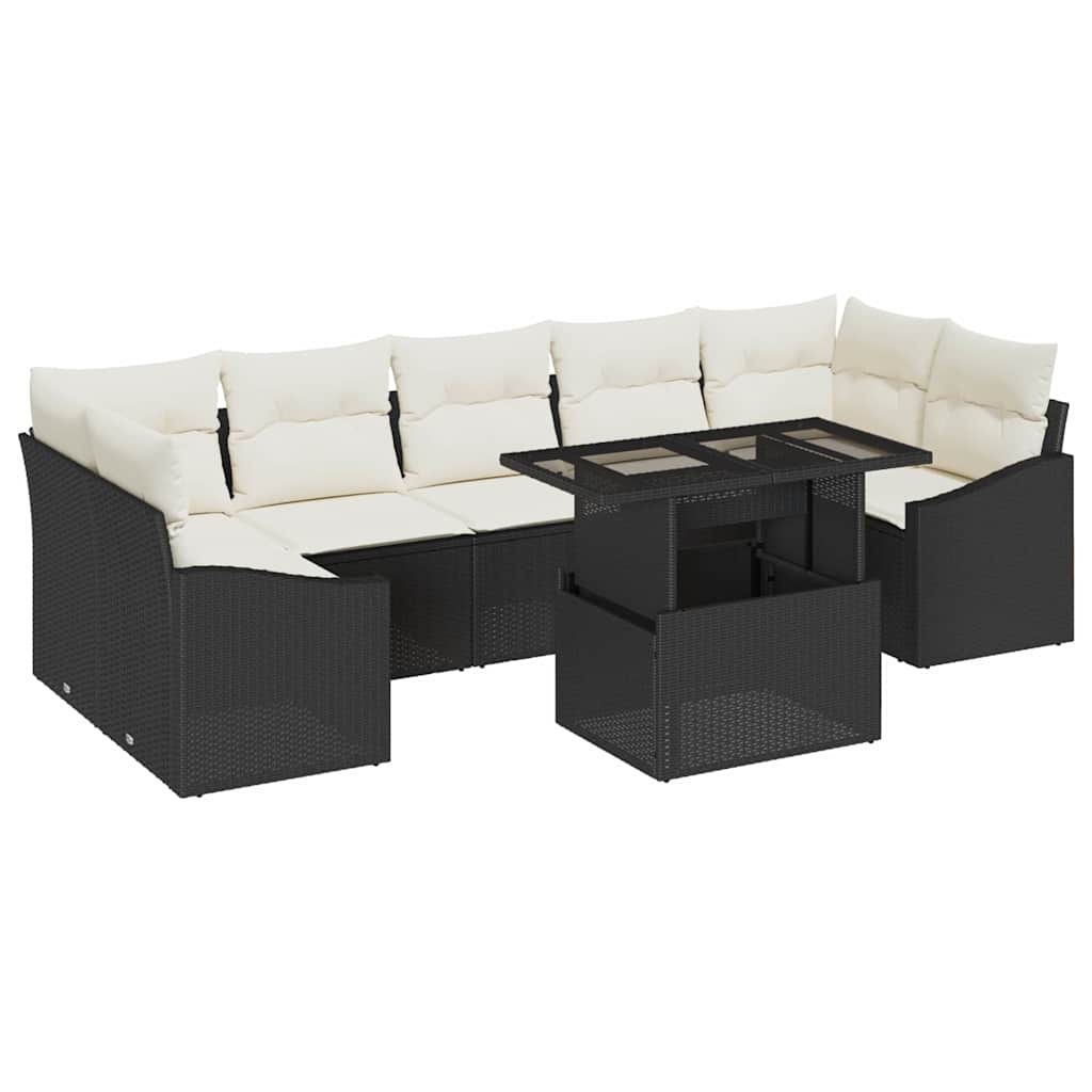 Garten-Sofa-Set mit Speicher 8 pcs Schwarz Poly Rattan