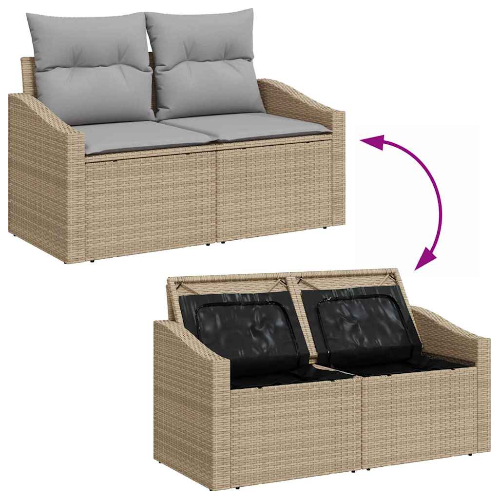 Garten-Sofa-Set mit Speicher 8 pcs Beige Poly Rattan