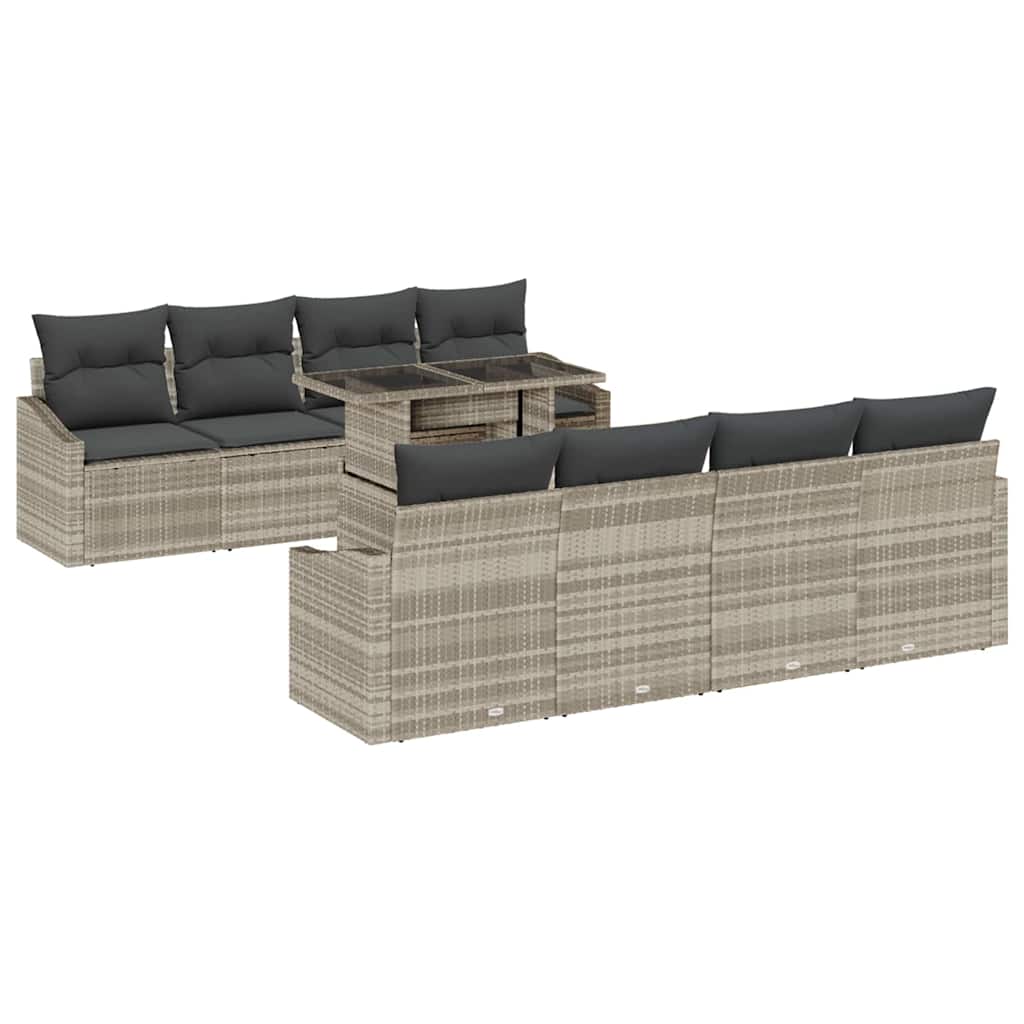 Garten-Sofa-Set mit Kissen 9 pcs Hellgrau Poly-Rattan