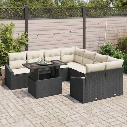 Garten-Sofa-Set mit Kissen 9 pcs Schwarz Poly-Rattan