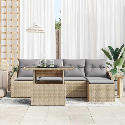 Garten-Sofa-Set mit Kissen 6 pcs Beige und Hellgrau Poly-Rattan
