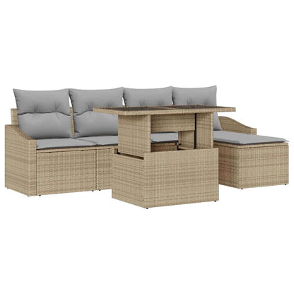 Garten-Sofa-Set mit Kissen 6 pcs Beige und Hellgrau Poly-Rattan