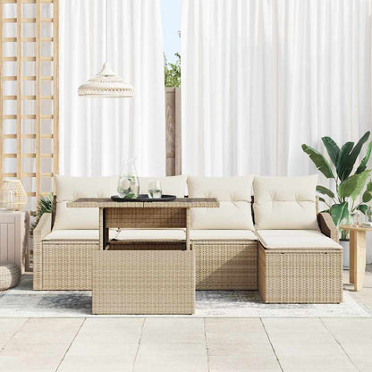 Garten-Sofa-Set mit Kissen 6 pcs Beige und Creme Poly-Rattan
