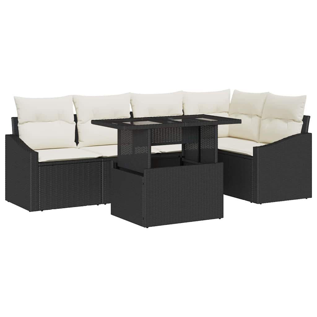 Garten-Sofa-Set mit Kissen mit Speicher 6 pcs Schwarz und Creme