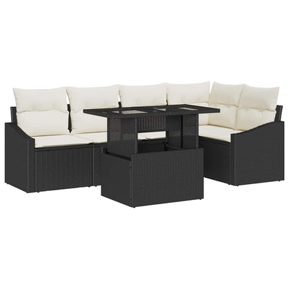 Garten-Sofa-Set mit Kissen mit Speicher 6 pcs Schwarz und Creme