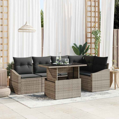 Garten-Sofa-Set mit Kissen mit Speicher mit Kissen 6 pcs Grau