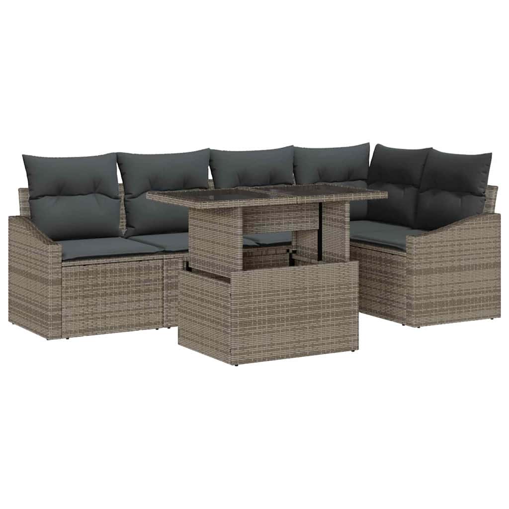 Garten-Sofa-Set mit Kissen mit Speicher mit Kissen 6 pcs Grau