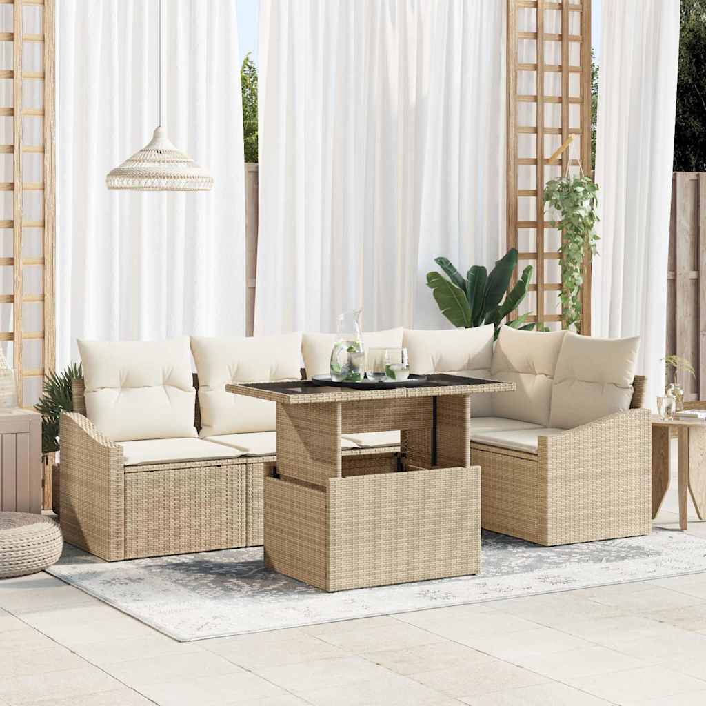 Garten-Sofa-Set mit Kissen mit Speicher 6 pcs Beige und Creme
