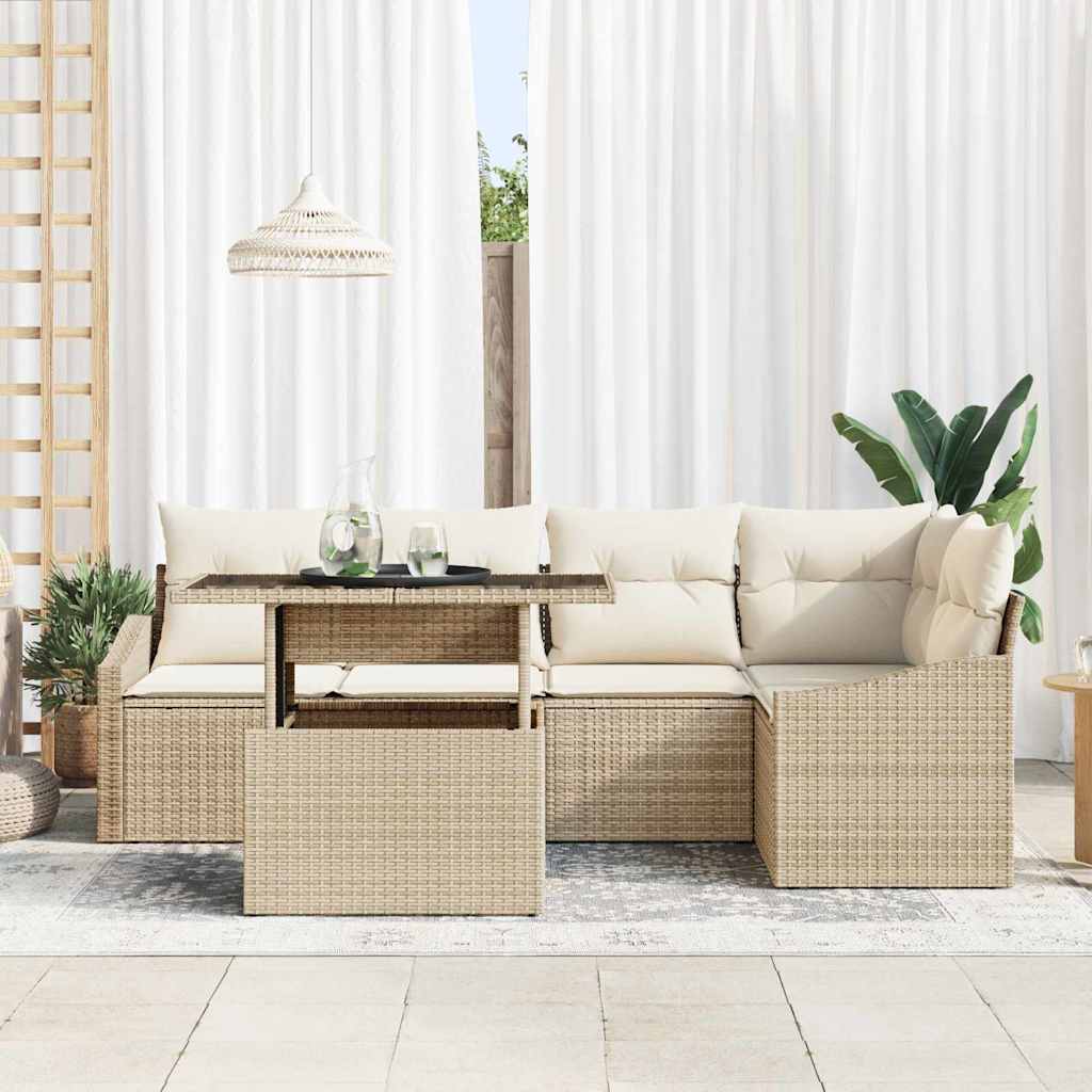 Garten-Sofa-Set mit Kissen mit Speicher 6 pcs Beige und Creme