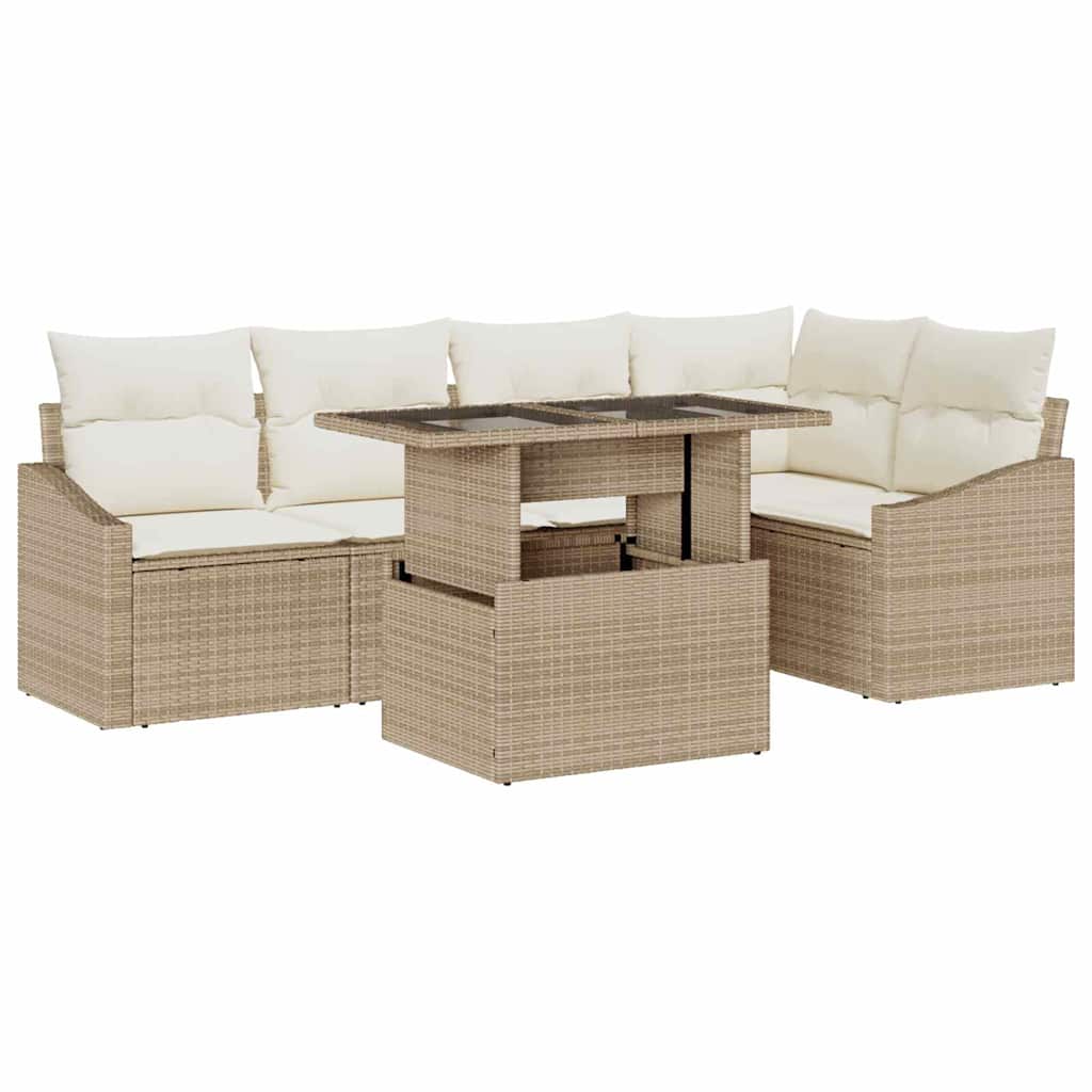 Garten-Sofa-Set mit Kissen mit Speicher 6 pcs Beige und Creme