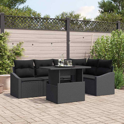 Garten-Sofa-Set mit Kissen mit Speicher 6 pcs Schwarz