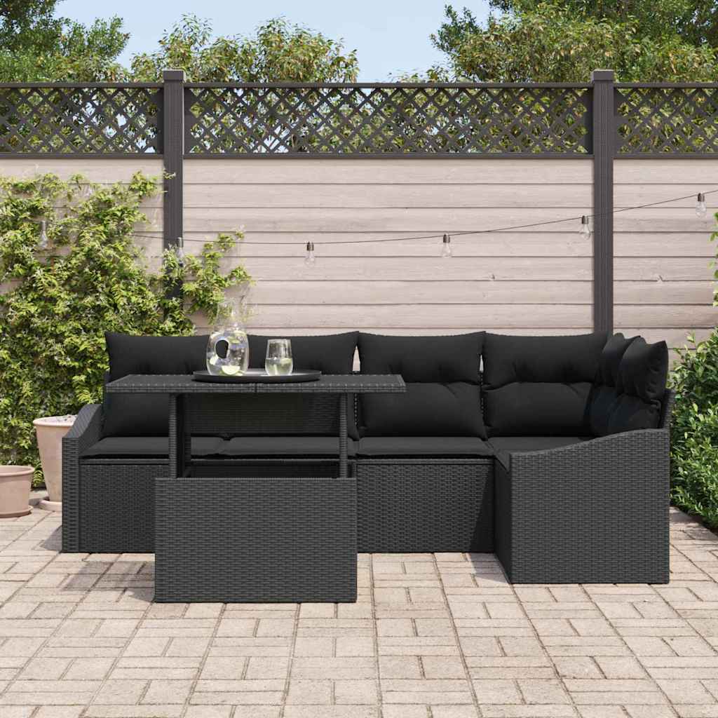 Garten-Sofa-Set mit Kissen mit Speicher 6 pcs Schwarz
