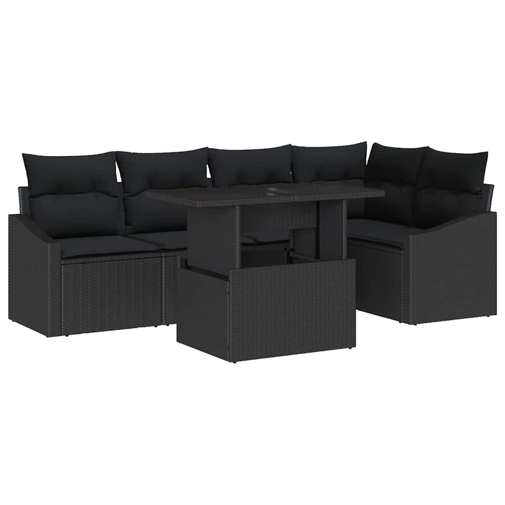 Garten-Sofa-Set mit Kissen mit Speicher 6 pcs Schwarz