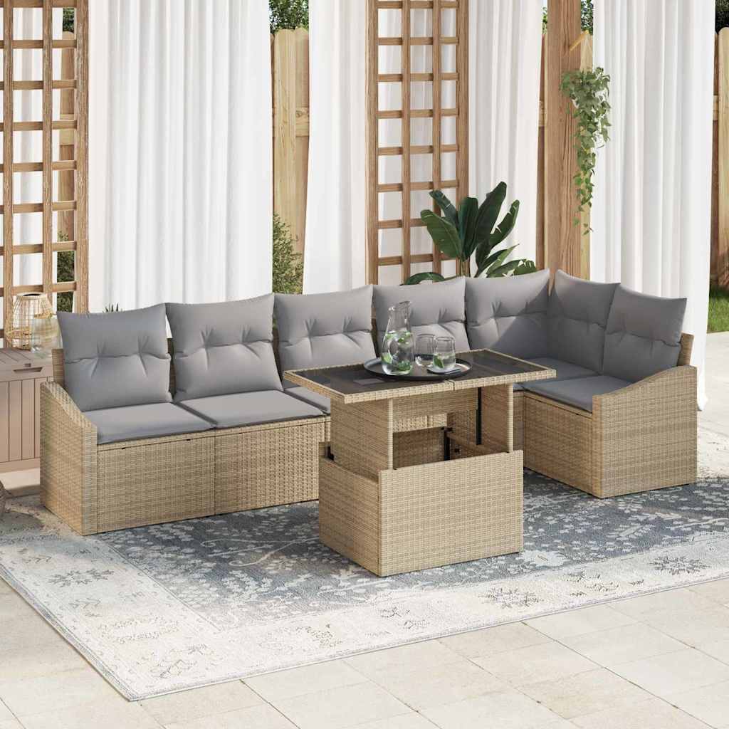Garten-Sofa-Set mit Kissen mit Kissen 7 pcs Beige und Hellgrau