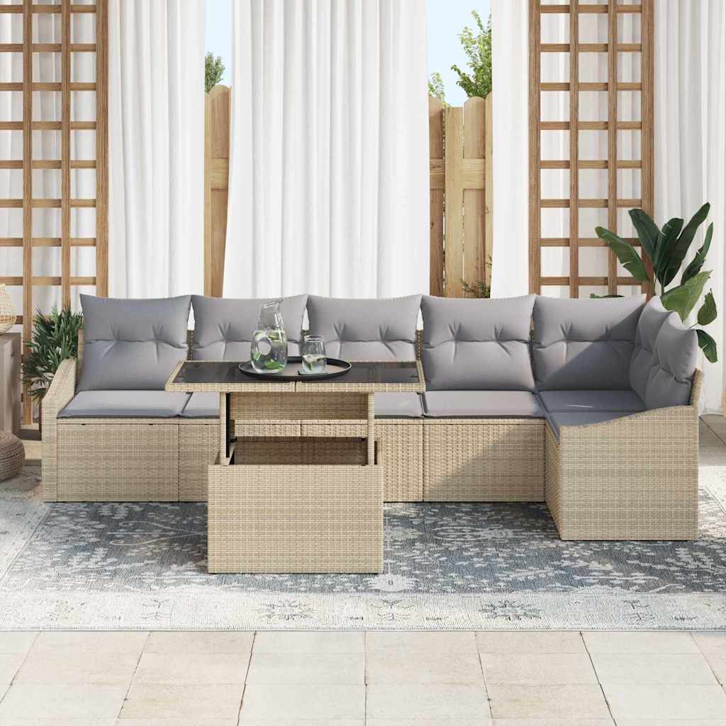 Garten-Sofa-Set mit Kissen mit Kissen 7 pcs Beige und Hellgrau