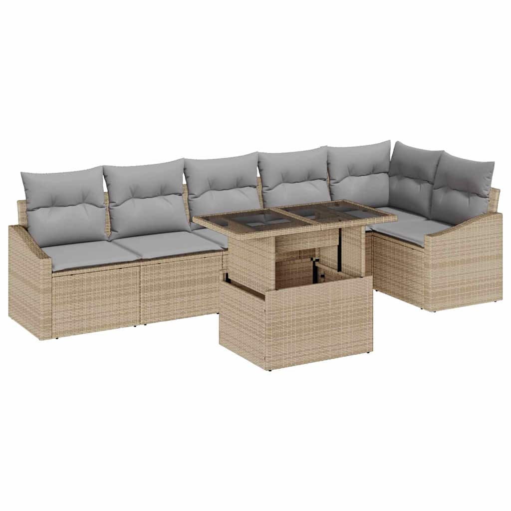 Garten-Sofa-Set mit Kissen mit Kissen 7 pcs Beige und Hellgrau