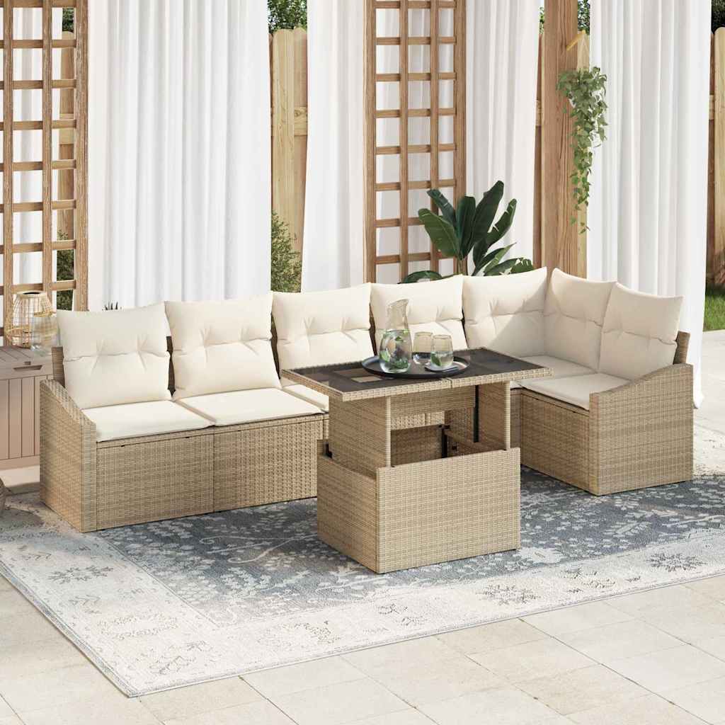 Garten-Sofa-Set mit Kissen mit Speicher 7 pcs Beige und Creme