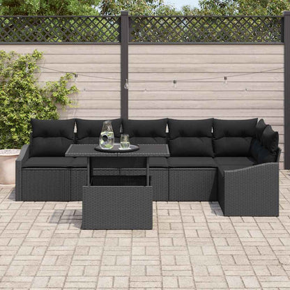 Garten-Sofa-Set mit Kissen mit Speicher 7 pcs Schwarz