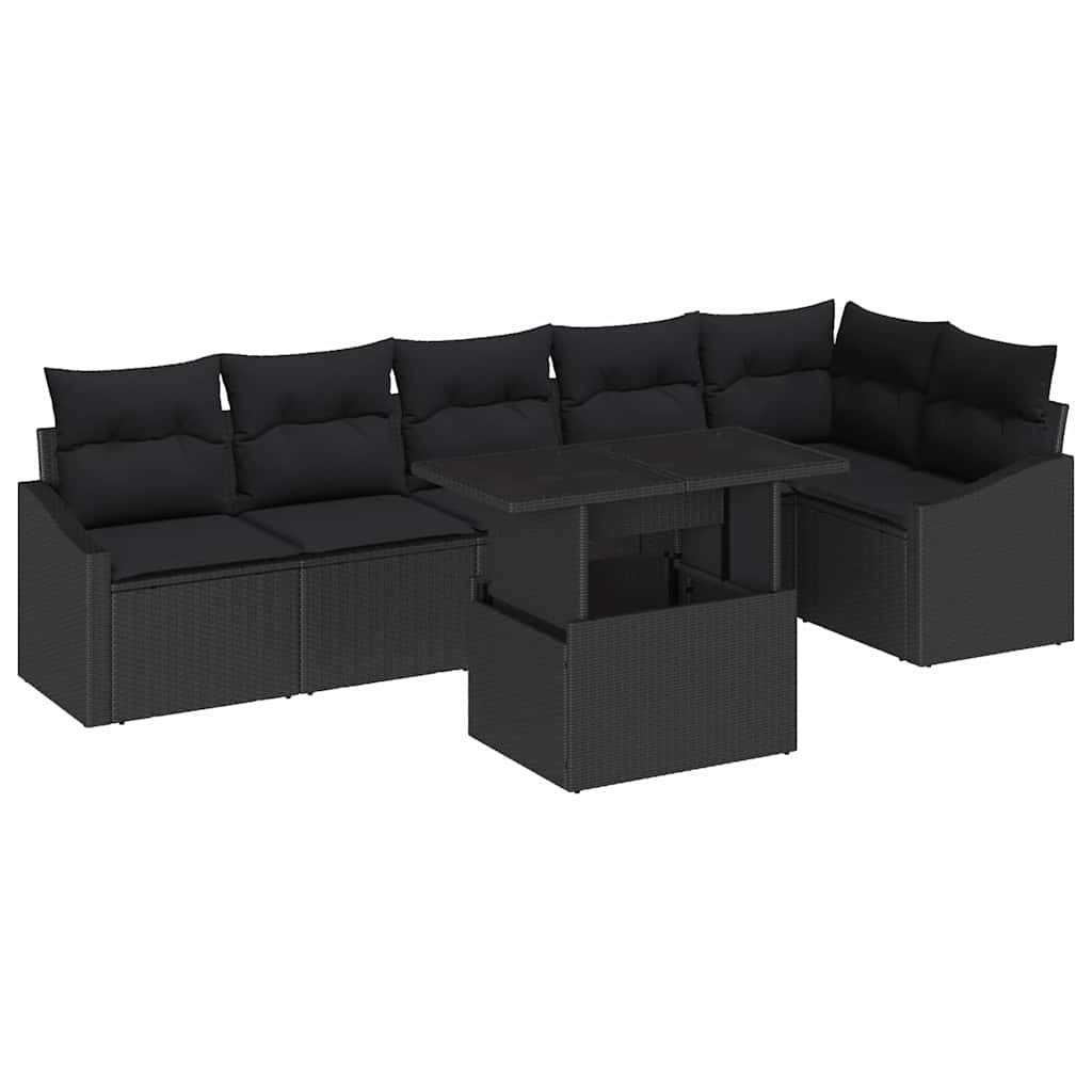 Garten-Sofa-Set mit Kissen mit Speicher 7 pcs Schwarz