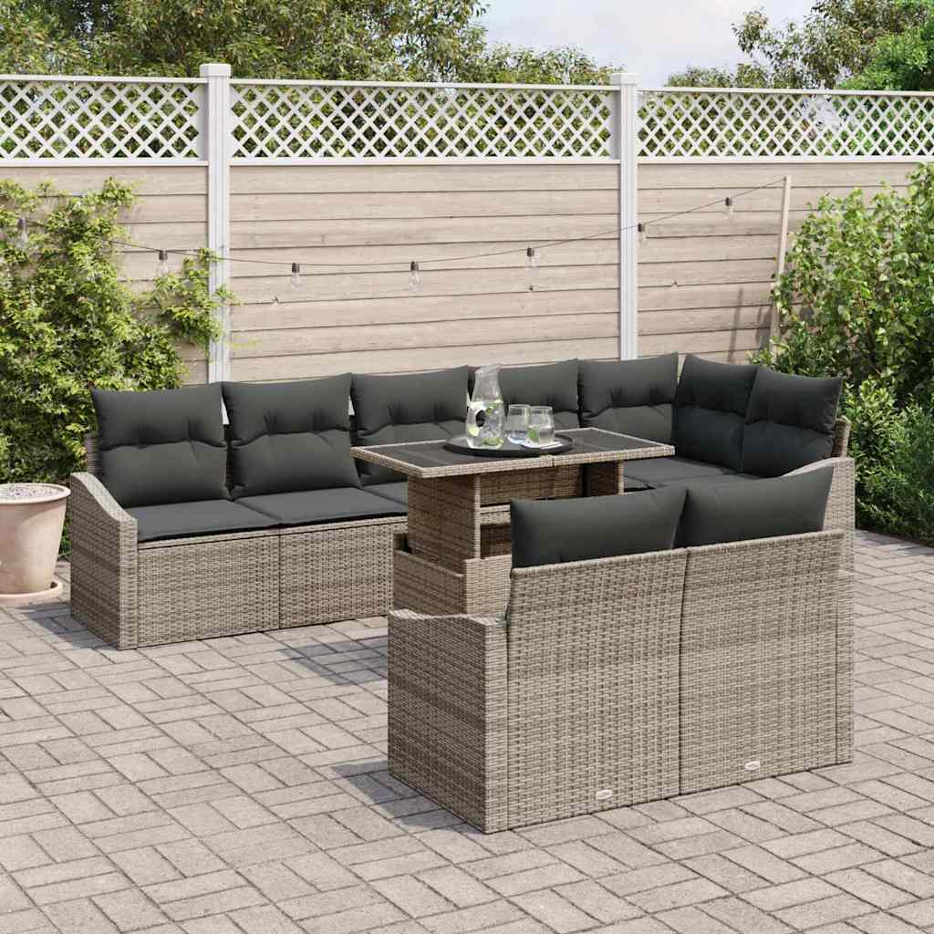 Garten-Sofa-Set mit Kissen mit Speicher mit Kissen 9 pcs Grau