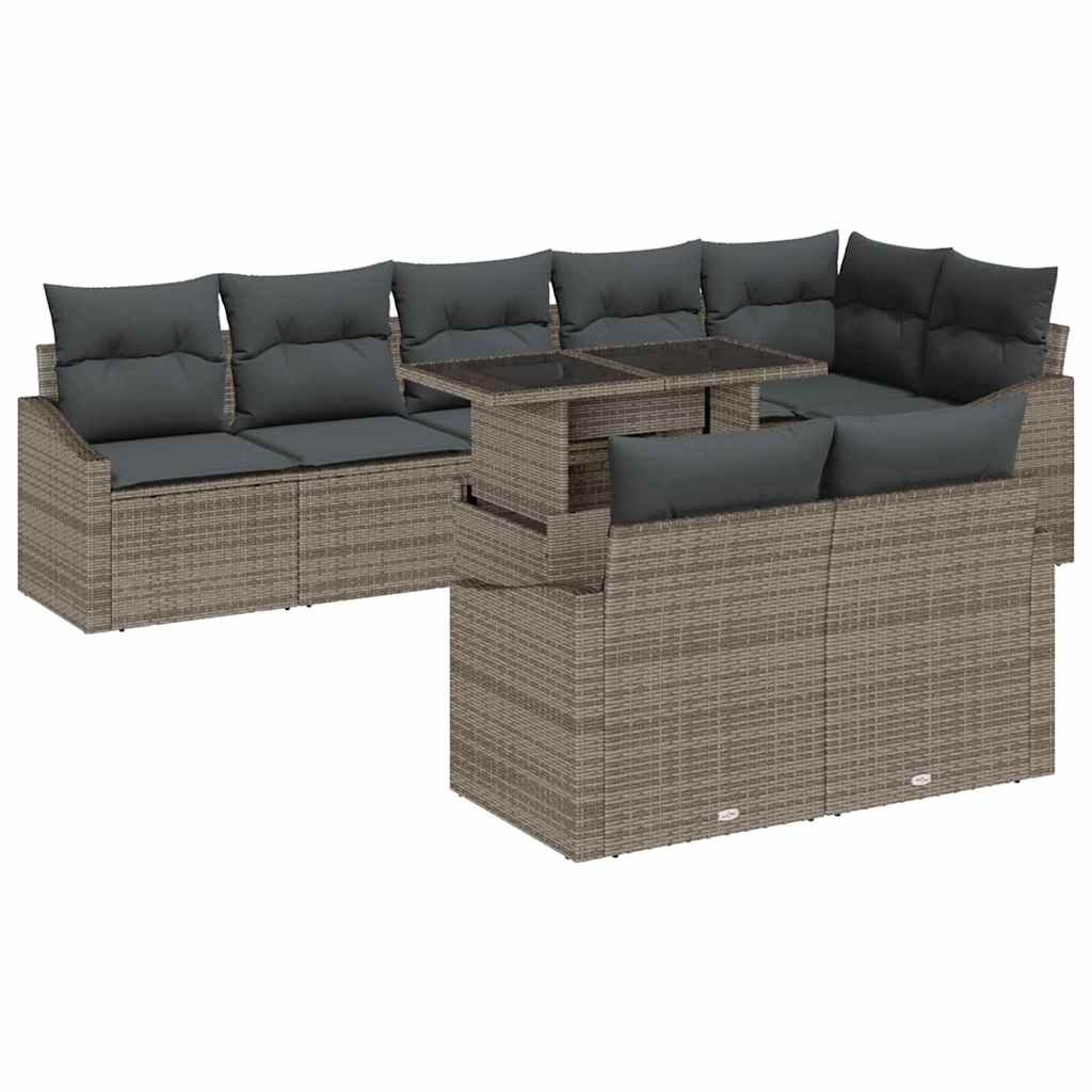Garten-Sofa-Set mit Kissen mit Speicher mit Kissen 9 pcs Grau