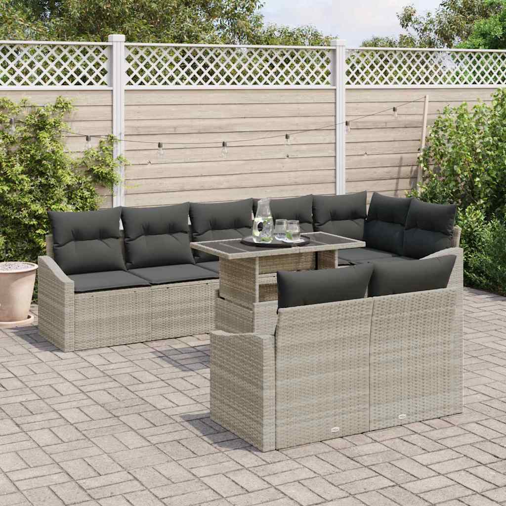 Garten-Sofa-Set mit Kissen 9 pcs Hellgrau und Dunkelgrau