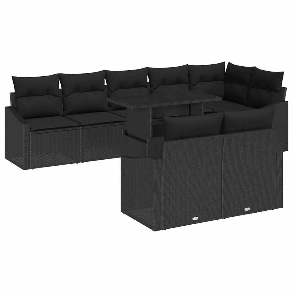 Garten-Sofa-Set mit Kissen mit Speicher 9 pcs Schwarz