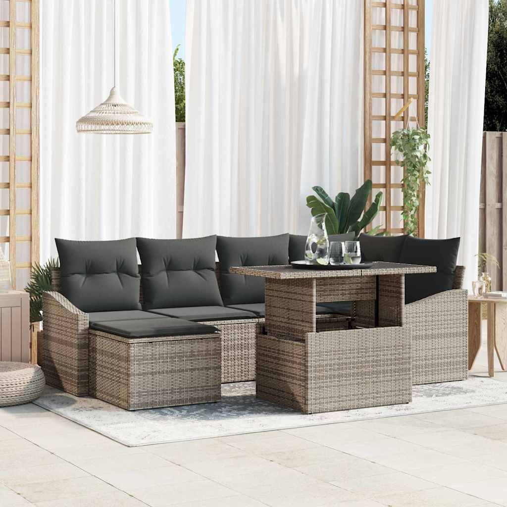 Garten-Sofa-Set mit Kissen mit Speicher 7 pcs Grau