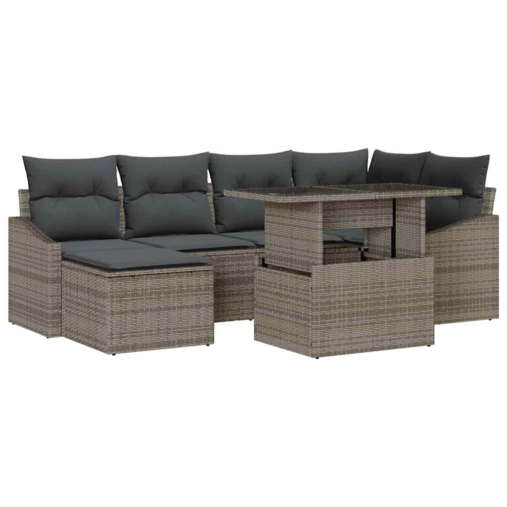 Garten-Sofa-Set mit Kissen mit Speicher 7 pcs Grau