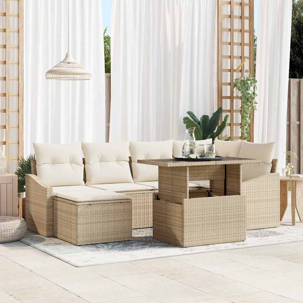 Garten-Sofa-Set mit Kissen mit Speicher 7 pcs Beige und Creme
