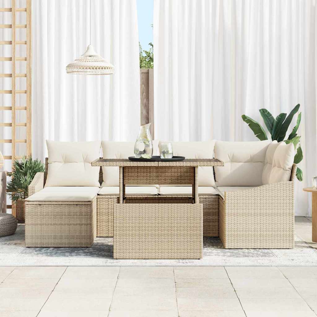 Garten-Sofa-Set mit Kissen mit Speicher 7 pcs Beige und Creme