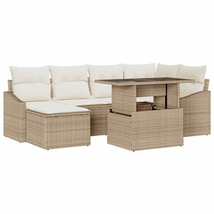 Garten-Sofa-Set mit Kissen mit Speicher 7 pcs Beige und Creme