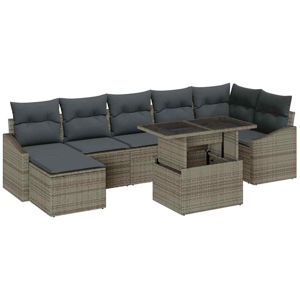 Garten-Sofa-Set mit Kissen mit Speicher 8 pcs Grau