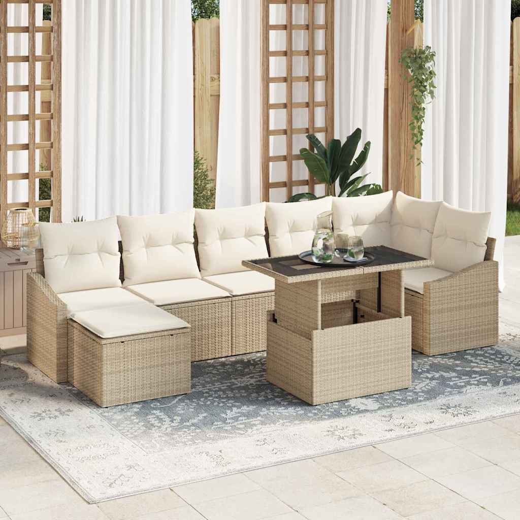 Garten-Sofa-Set mit Kissen mit Speicher 8 pcs Beige und Creme