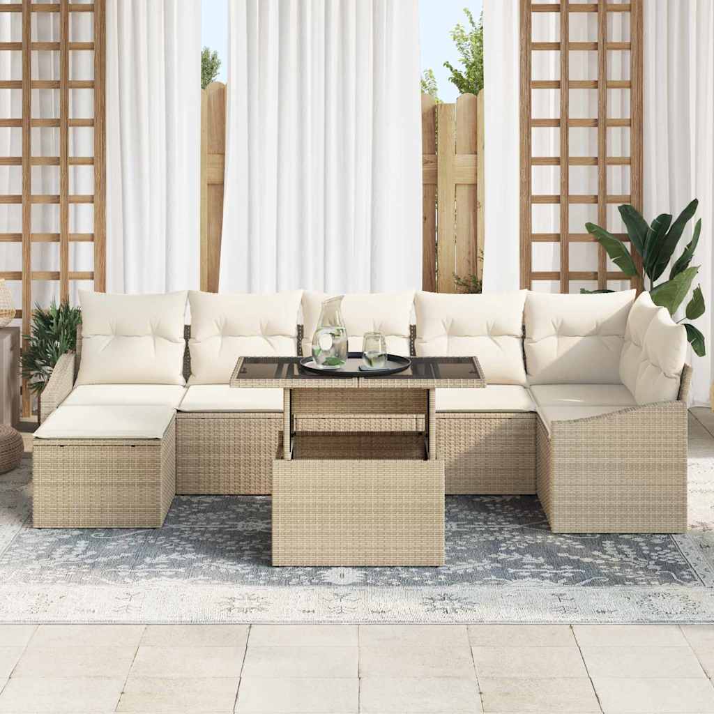 Garten-Sofa-Set mit Kissen mit Speicher 8 pcs Beige und Creme