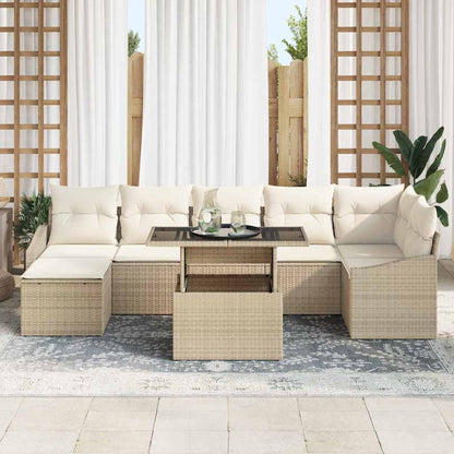 Garten-Sofa-Set mit Kissen mit Speicher 8 pcs Beige und Creme