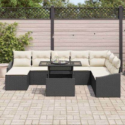 Garten-Sofa-Set mit Kissen mit Speicher 9 pcs Schwarz und Creme