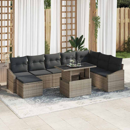 Garten-Sofa-Set mit Kissen mit Speicher 9 pcs Grau