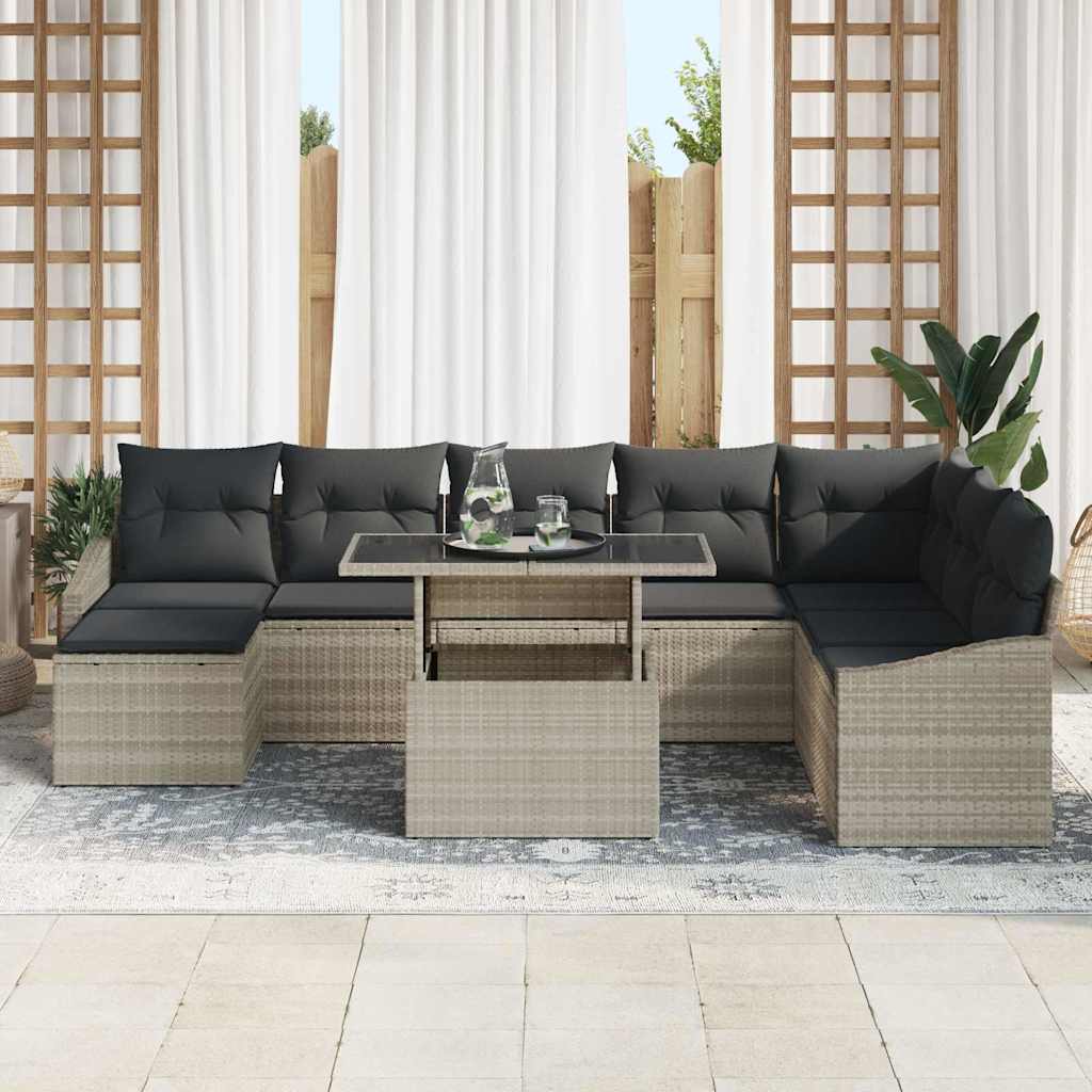 Garten-Sofa-Set mit Kissen 9 pcs Hellgrau und Dunkelgrau