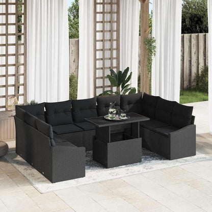 Garten-Sofa-Set mit Kissen mit Speicher 10 pcs Schwarz