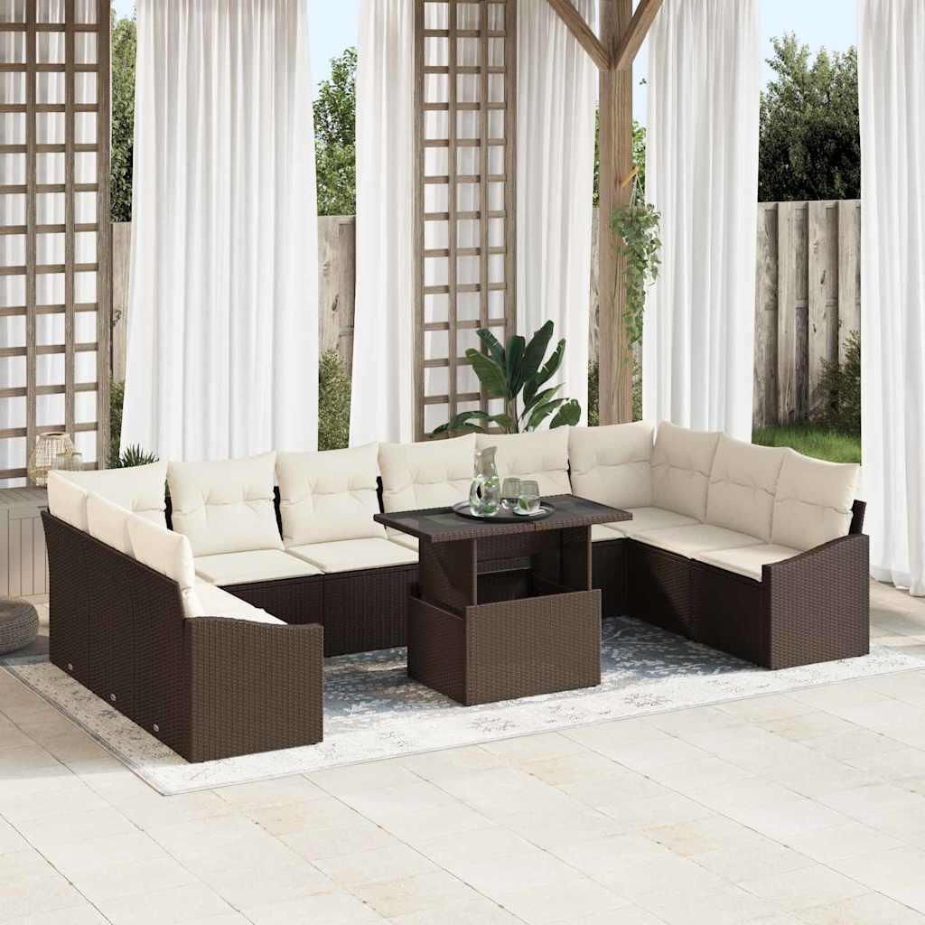 Garten-Sofa-Set mit Kissen mit Speicher 11 pcs Braun und Creme
