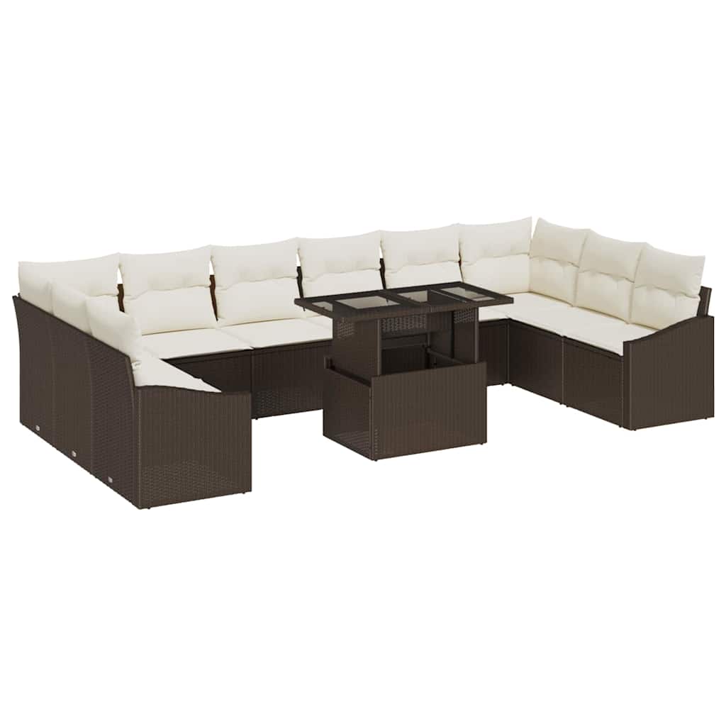 Garten-Sofa-Set mit Kissen mit Speicher 11 pcs Braun und Creme
