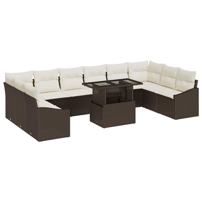 Garten-Sofa-Set mit Kissen mit Speicher 11 pcs Braun und Creme